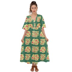 Retro 1880s Flowers Pattern 6 Kimono Sleeve Boho Dress