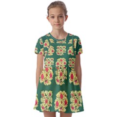 Retro 1880s Flowers Pattern 6 Kids  Short Sleeve Pinafore Style Dress