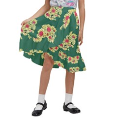 Retro 1880s Flowers Pattern 6 Kids  Ruffle Flared Wrap Midi Skirt