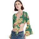 Retro 1880s Flowers Pattern 6 Trumpet Sleeve Cropped Top View2