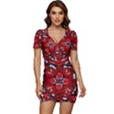 Mid Century Retro Floral 1970s 1960s Pattern 105 Low Cut Cap Sleeve Mini Dress View1
