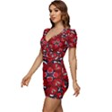 Mid Century Retro Floral 1970s 1960s Pattern 105 Low Cut Cap Sleeve Mini Dress View2