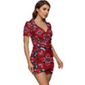 Mid Century Retro Floral 1970s 1960s Pattern 105 Low Cut Cap Sleeve Mini Dress View3