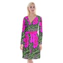 Mid Century Retro Floral 1970s 1960s Pattern 99 Long Sleeve Velvet Front Wrap Dress View1