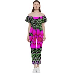 Mid Century Retro Floral 1970s 1960s Pattern 99 Bardot Ruffle Jumpsuit