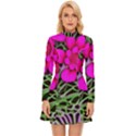 Mid Century Retro Floral 1970s 1960s Pattern 99 Long Sleeve Velour Longline Dress View1
