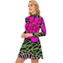 Mid Century Retro Floral 1970s 1960s Pattern 99 Long Sleeve Velour Longline Dress View2
