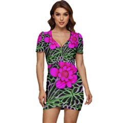 Mid Century Retro Floral 1970s 1960s Pattern 99 Low Cut Cap Sleeve Mini Dress