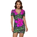 Mid Century Retro Floral 1970s 1960s Pattern 99 Low Cut Cap Sleeve Mini Dress View1