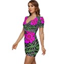 Mid Century Retro Floral 1970s 1960s Pattern 99 Low Cut Cap Sleeve Mini Dress View2