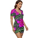 Mid Century Retro Floral 1970s 1960s Pattern 99 Low Cut Cap Sleeve Mini Dress View3