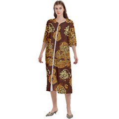 Mid Century Retro Floral 1970s 1960s Pattern 95 Women s Cotton 3/4 Sleeve Nightgown