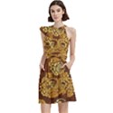 Mid Century Retro Floral 1970s 1960s Pattern 95 Cocktail Party Halter Sleeveless Dress With Pockets View2
