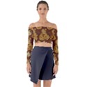Mid Century Retro Floral 1970s 1960s Pattern 95 Long Sleeve Off Shoulder Crop Top View1