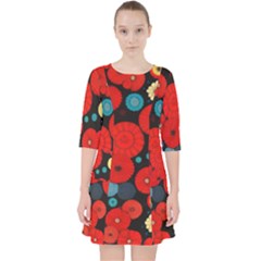 Mid Century Retro Floral 1970s 1960s Pattern 104 Quarter Sleeve Pocket Dress