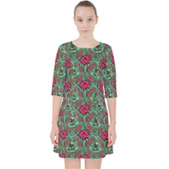 Retro 1880s Flowers Pattern 3 Quarter Sleeve Pocket Dress