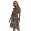 Retro 1880s Flowers Pattern 3 Long Sleeve Shirt Collar A-Line Dress View2