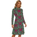 Retro 1880s Flowers Pattern 3 Long Sleeve Shirt Collar A-Line Dress View3