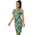 Royal Fractal Pattern 2 Vintage Frill Sleeve V-Neck Bodycon Dress View2