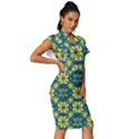 Royal Fractal Pattern 2 Vintage Frill Sleeve V-Neck Bodycon Dress View3