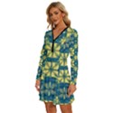 Royal Fractal Pattern 2 Long Sleeve Deep V Mini Dress  View2