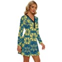 Royal Fractal Pattern 2 Long Sleeve Deep V Mini Dress  View3