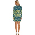 Royal Fractal Pattern 2 Long Sleeve Deep V Mini Dress  View4