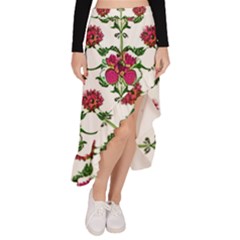 Retro 1880s Flowers Pattern 2 Asymmetrical Ruffle Hem Skirt 