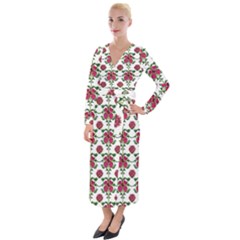 Retro 1880s Flowers Pattern 2 Velvet Maxi Wrap Dress