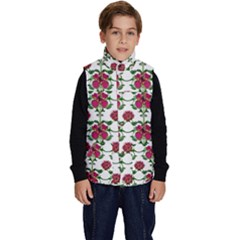 Retro 1880s Flowers Pattern 2 Kid s Button Up Puffer Vest