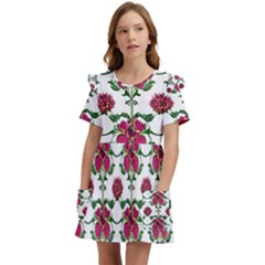 Retro 1880s Flowers Pattern 2 Kids  Frilly Sleeves Pocket Dress