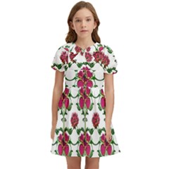 Retro 1880s Flowers Pattern 2 Kids  Bow Tie Puff Sleeve Dress