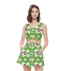 Retro 1880s Flowers Pattern 4 Women s Crop Top Pleated Skater Rave Skirt