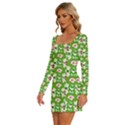 Retro 1880s Flowers Pattern 4 Long Sleeve Square Neck Bodycon Velvet Dress View2