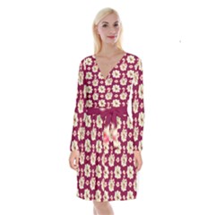 Retro 1880s Flowers Pattern Long Sleeve Velvet Front Wrap Dress