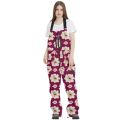 Retro 1880s Flowers Pattern Women s Front Zip Ski And Snowboard Bib Pants