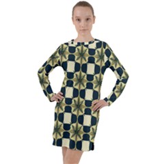 Royal Fractal Pattern Long Sleeve Hoodie Dress