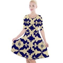 Royal Fractal Pattern 3 Quarter Sleeve A-line Dress With Pockets