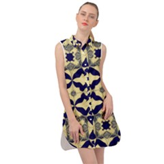Royal Fractal Pattern 3 Sleeveless Shirt Dress