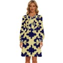 Royal Fractal Pattern 3 Women s Round Neck Long Sleeve Bow Deco Dress View1