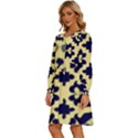 Royal Fractal Pattern 3 Women s Round Neck Long Sleeve Bow Deco Dress View2