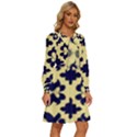 Royal Fractal Pattern 3 Women s Round Neck Long Sleeve Bow Deco Dress View3