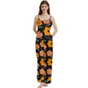 Retro 40s 50s Flowers Pattern Halloween 3 Spaghetti Top Long Pants Satin Pajamas Set View1