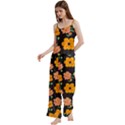 Retro 40s 50s Flowers Pattern Halloween 3 Spaghetti Top Long Pants Satin Pajamas Set View2