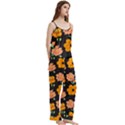 Retro 40s 50s Flowers Pattern Halloween 3 Spaghetti Top Long Pants Satin Pajamas Set View3