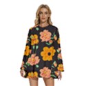 Retro 40s 50s Flowers Pattern Halloween 3 Round Neck Long Sleeve Bohemian Style Chiffon Mini Dress View1