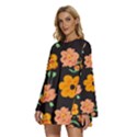 Retro 40s 50s Flowers Pattern Halloween 3 Round Neck Long Sleeve Bohemian Style Chiffon Mini Dress View2