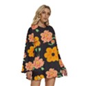 Retro 40s 50s Flowers Pattern Halloween 3 Round Neck Long Sleeve Bohemian Style Chiffon Mini Dress View3