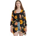 Retro 40s 50s Flowers Pattern Halloween 3 Open Front 3/4 Sleeve Batwing Chiffon Cardigan Kimono View1