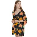 Retro 40s 50s Flowers Pattern Halloween 3 Open Front 3/4 Sleeve Batwing Chiffon Cardigan Kimono View2